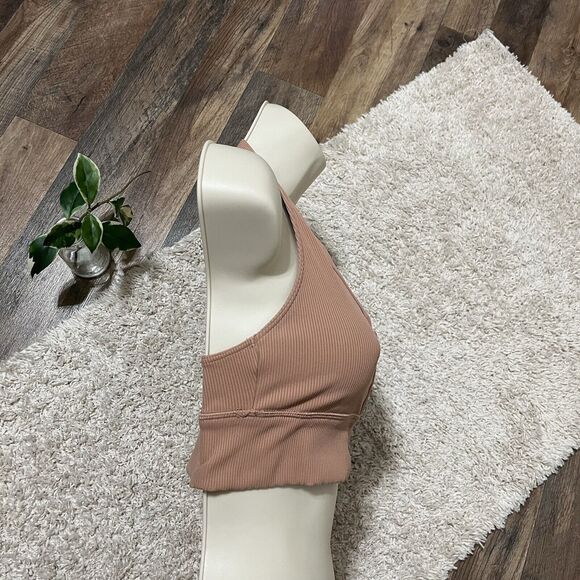 Offline by Aerie Brown Ribbed Knit Lace Up Longline Extensible Sports Bra - Picture 3 of 5